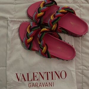 Valentino Rockstud Accents Colorblock Pattern Slides